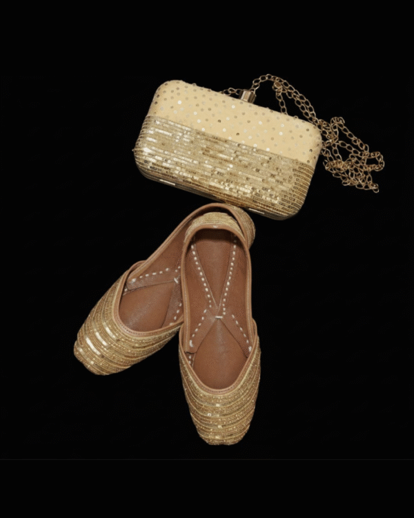 Golden Jutti with Matching Clutch