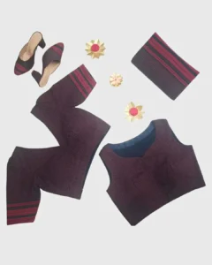 Handloom cotton with traditional woven borders and a fine micro-check pattern.