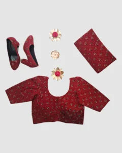 Handblock-printed cotton with small all-over floral motifs and dotted detailing.