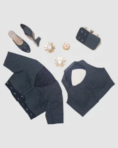 Handloom cotton with micro-checks and subtle Ikat-inspired border detailing